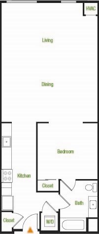 A6-A – 1 Bedroom 1 Bath Floor Plan Layout – 902 Square Feet